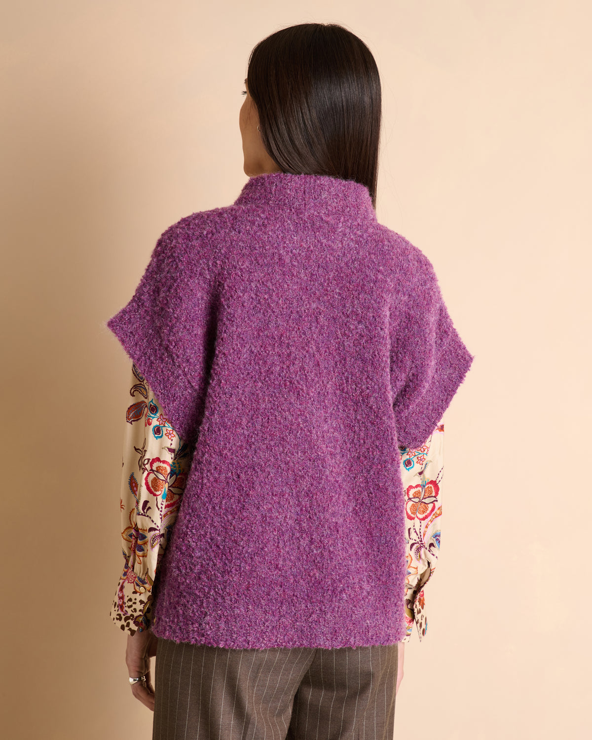 Pull violet oversize manches courtes à col montant AVERSE/14024/346