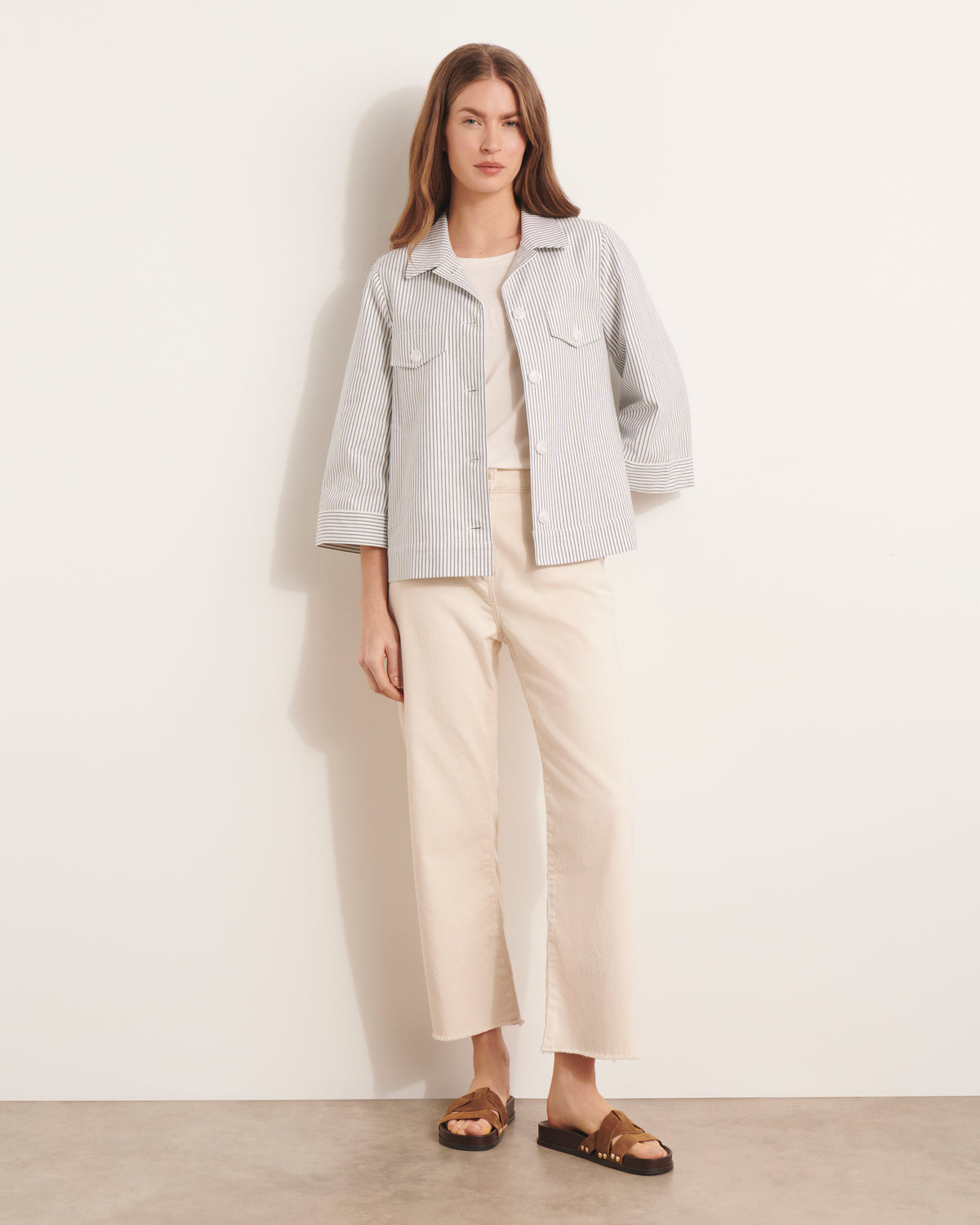 Veste courte à rayures beige et bleu BALIESSE/13219/521