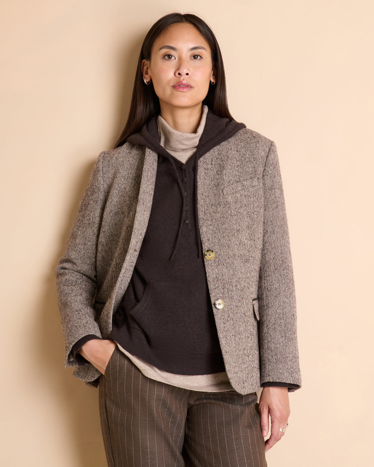 Veste blazer marron col montant BETWEEN/14114/540