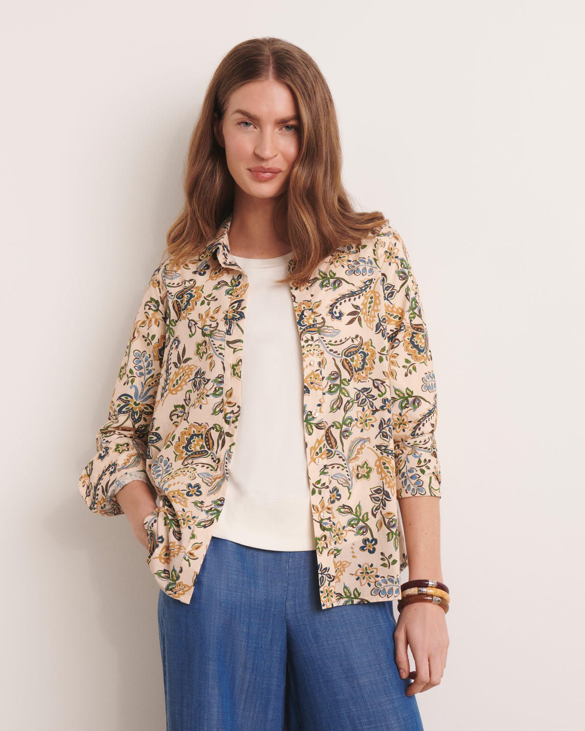 Chemisier beige imprimé CALABRE/13168/634