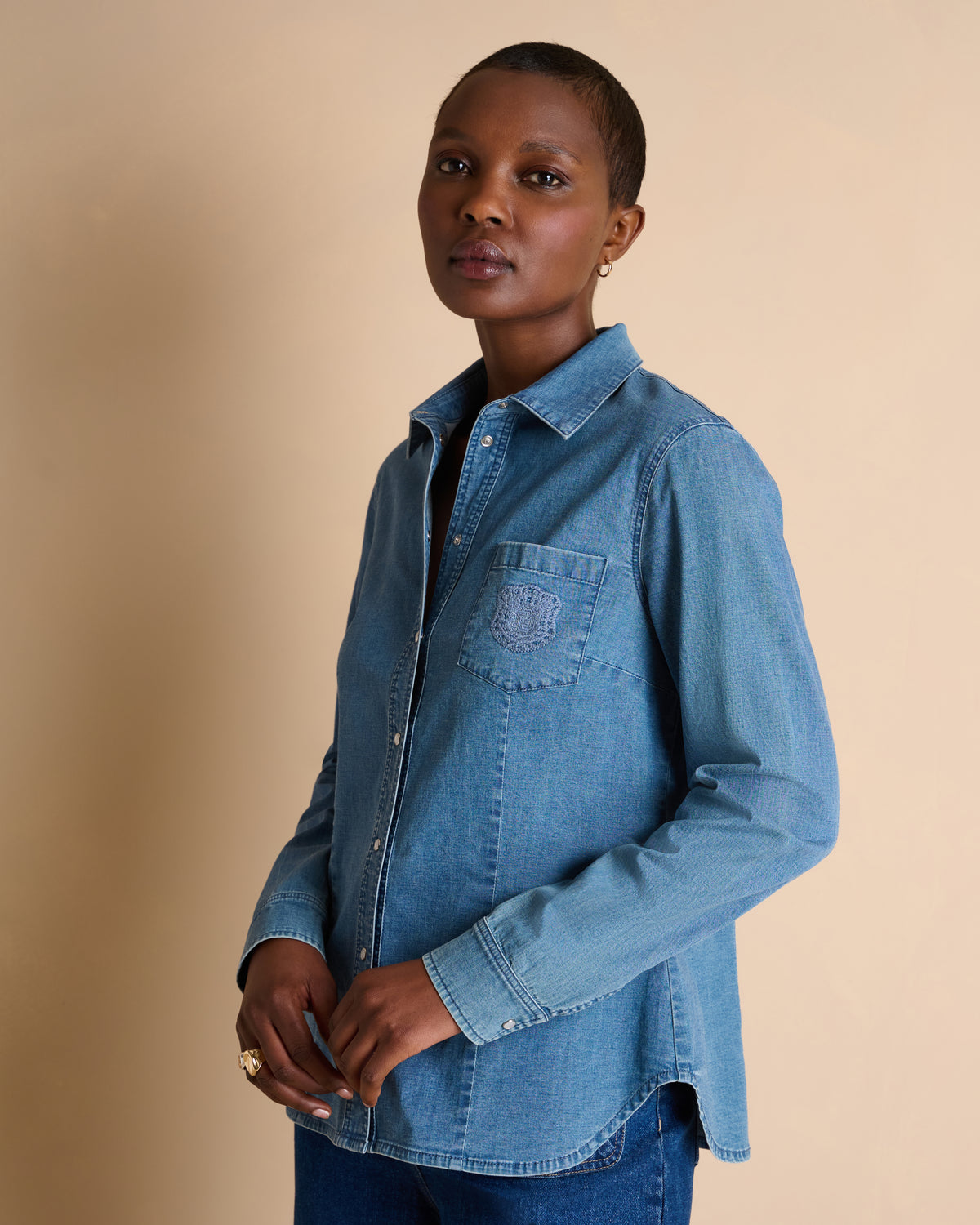 Chemise bleue en jean manches longues CALVI14/14068/301