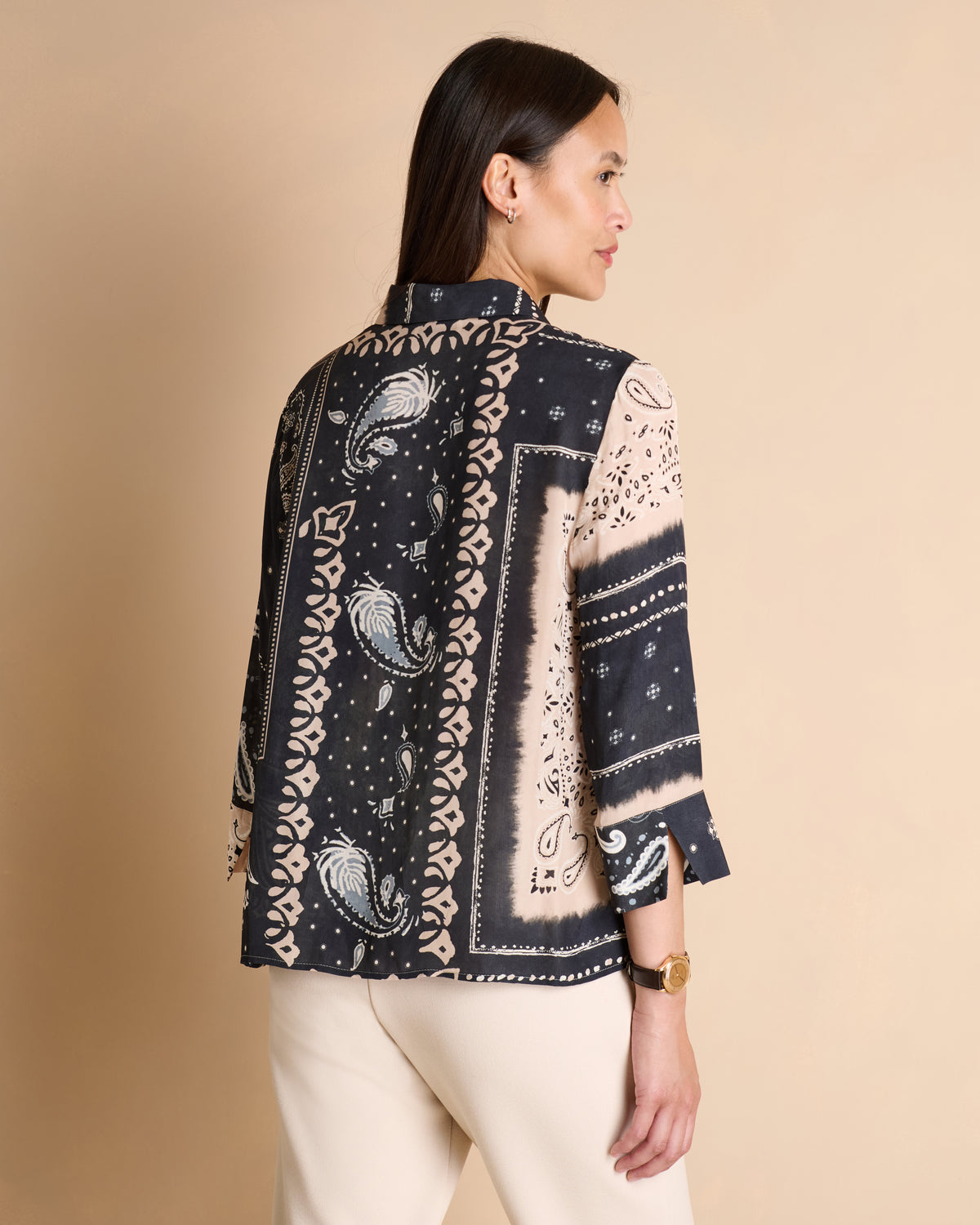 Chemisier noir imprimé bandana manches 3/4 CANCANA/14103/671