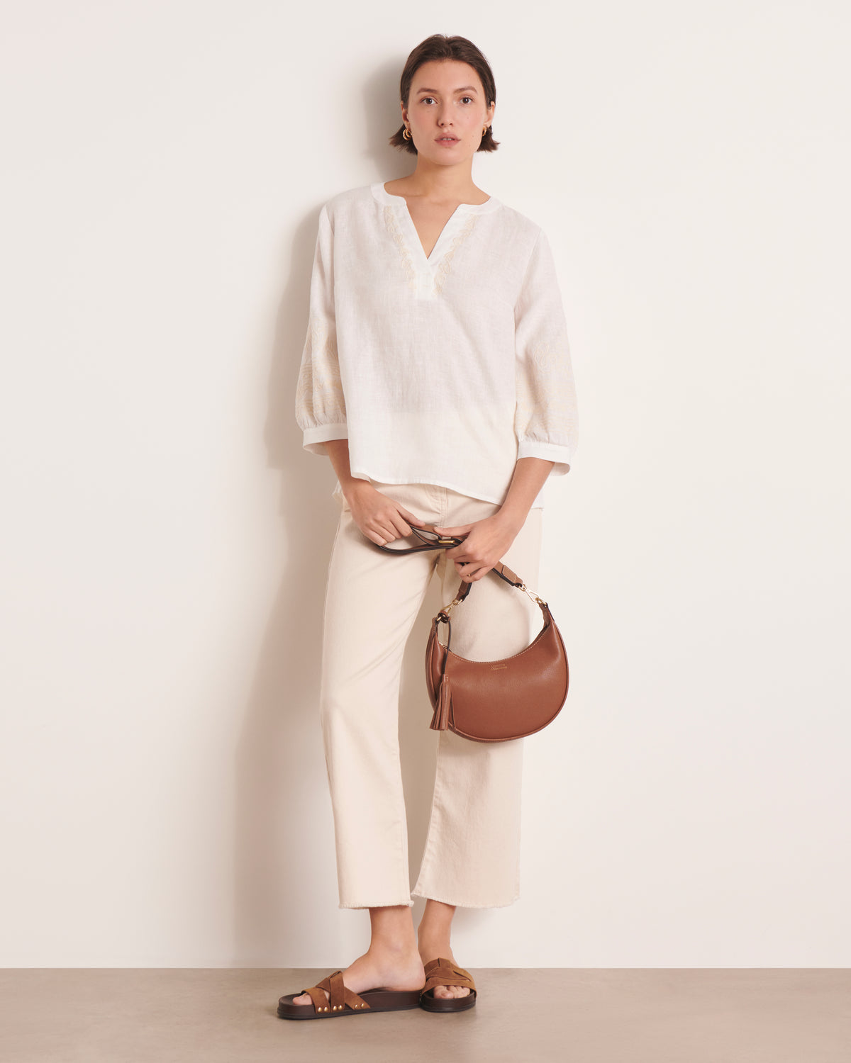 Blouse blanc cassé brodée CHORA/13097/003