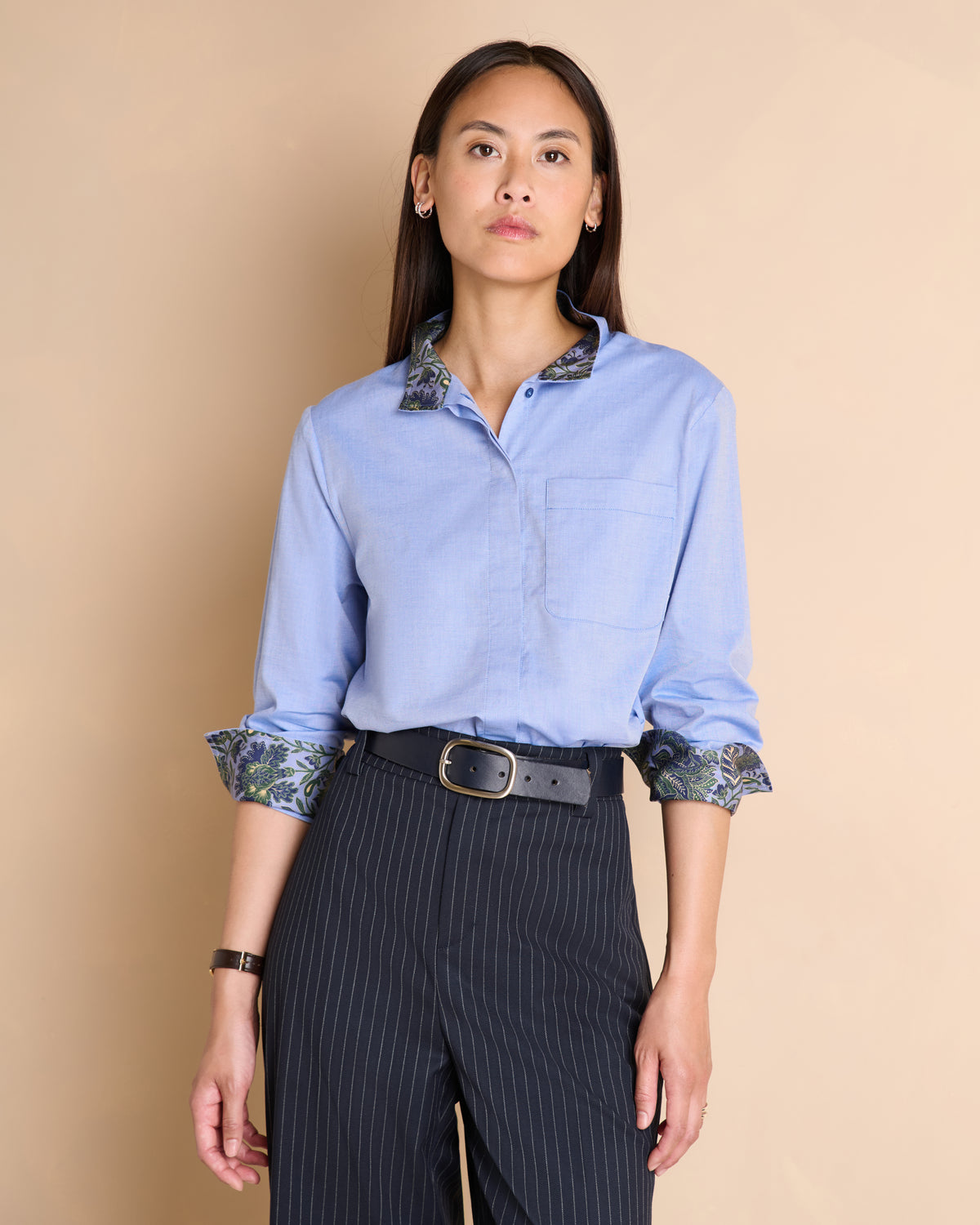 Chemise bleue col officier dos imprimé COLLEGIENNE/14166/630
