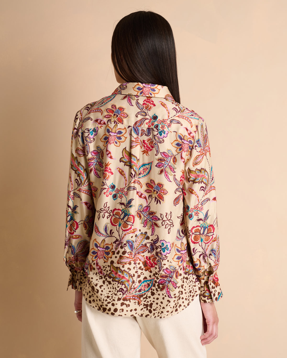 Chemise beige imprimée fleurs colorées manches longues COROLLE/14159/539