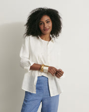 chemisier blanc bi matière lin et jersey de coton/lin