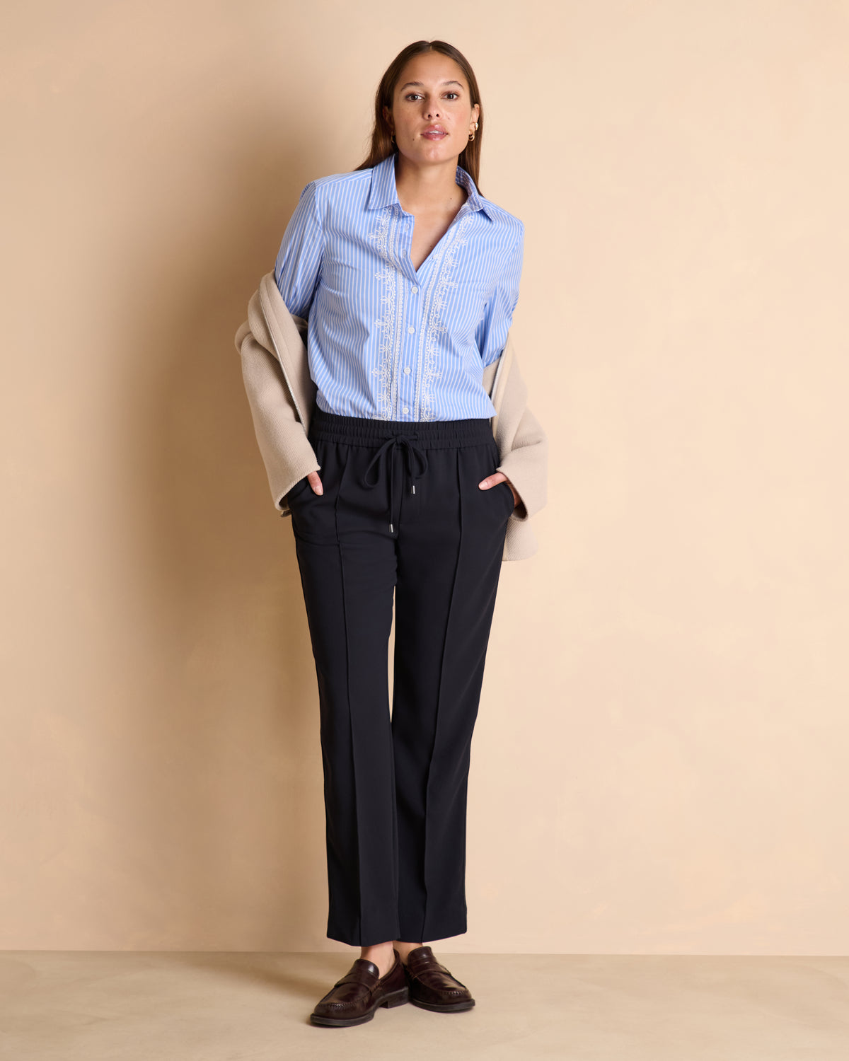 Chemise bleue à rayures blanches brodée CRAVATE/14075/630
