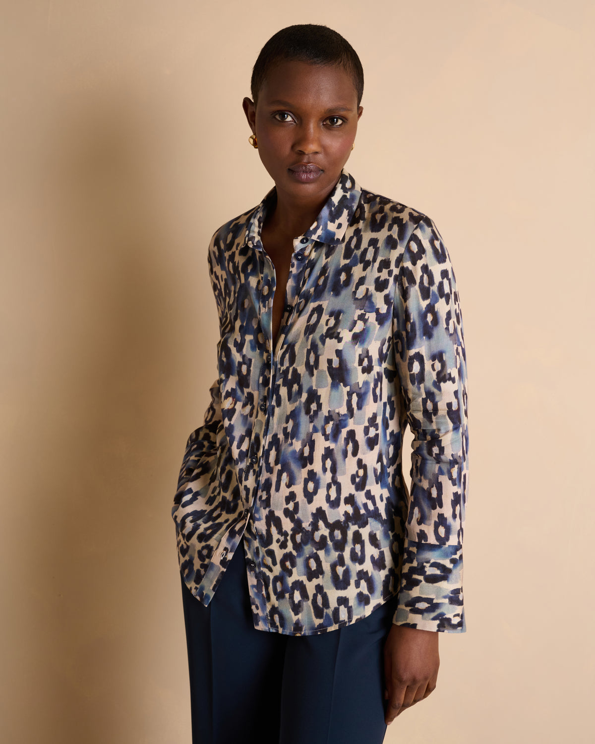 Chemise bleue imprimée manches longues CREATURE/14086/630