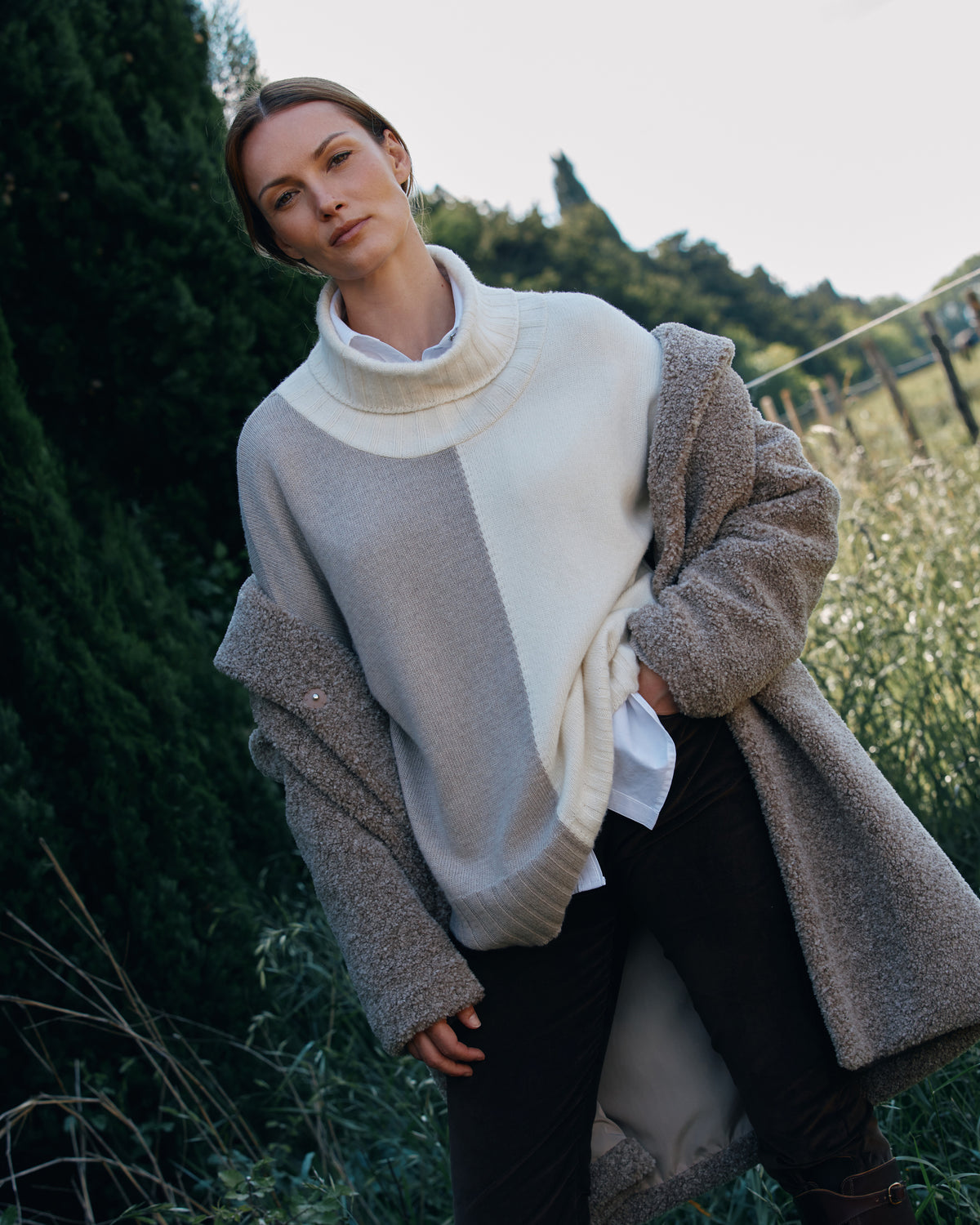 Pull maille intarsia en laine mérinos et cachemire ALPES/12013/761