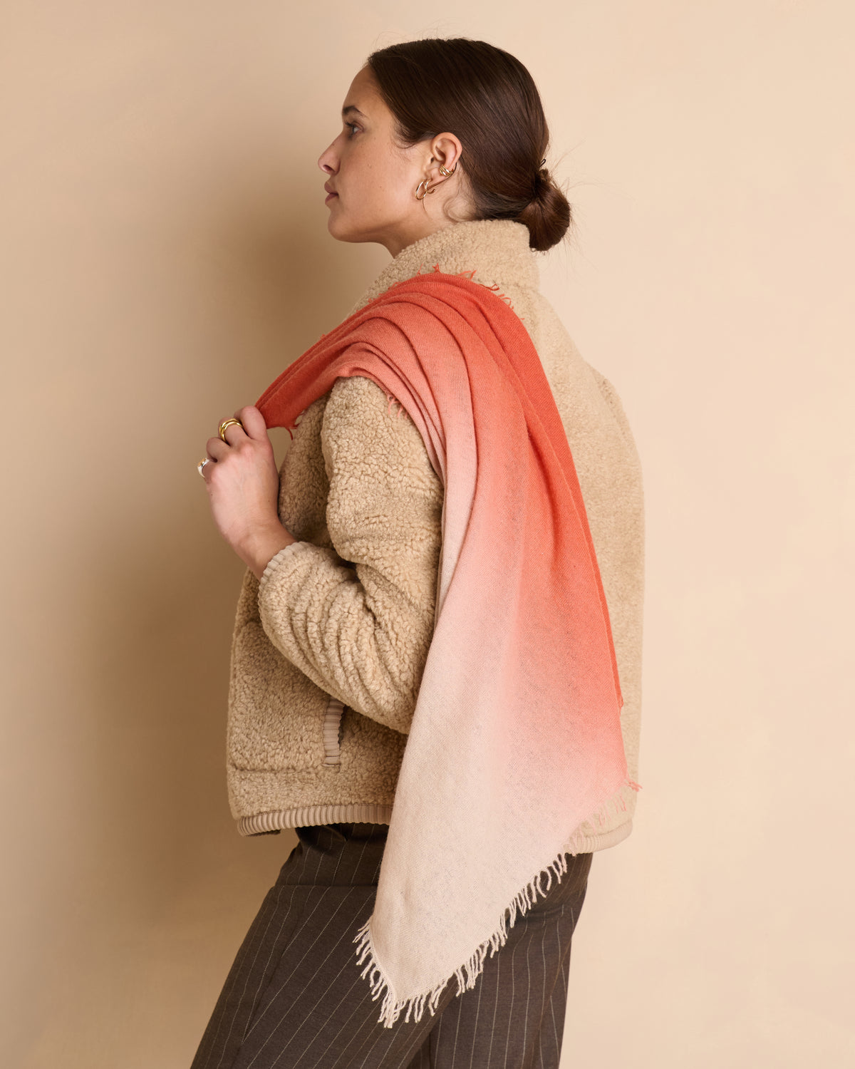 Carré orange imprimé tie-and-dye frangé EARLY/14233/580