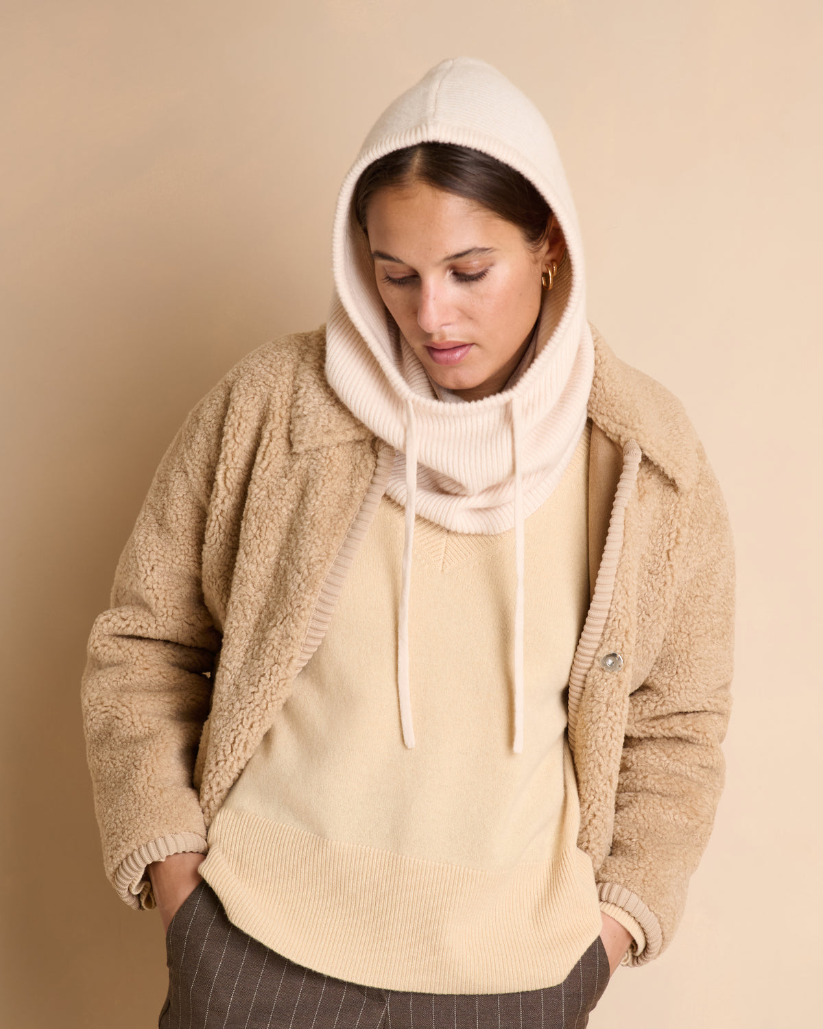 Cagoule beige côtelée FLOCON/14207/017