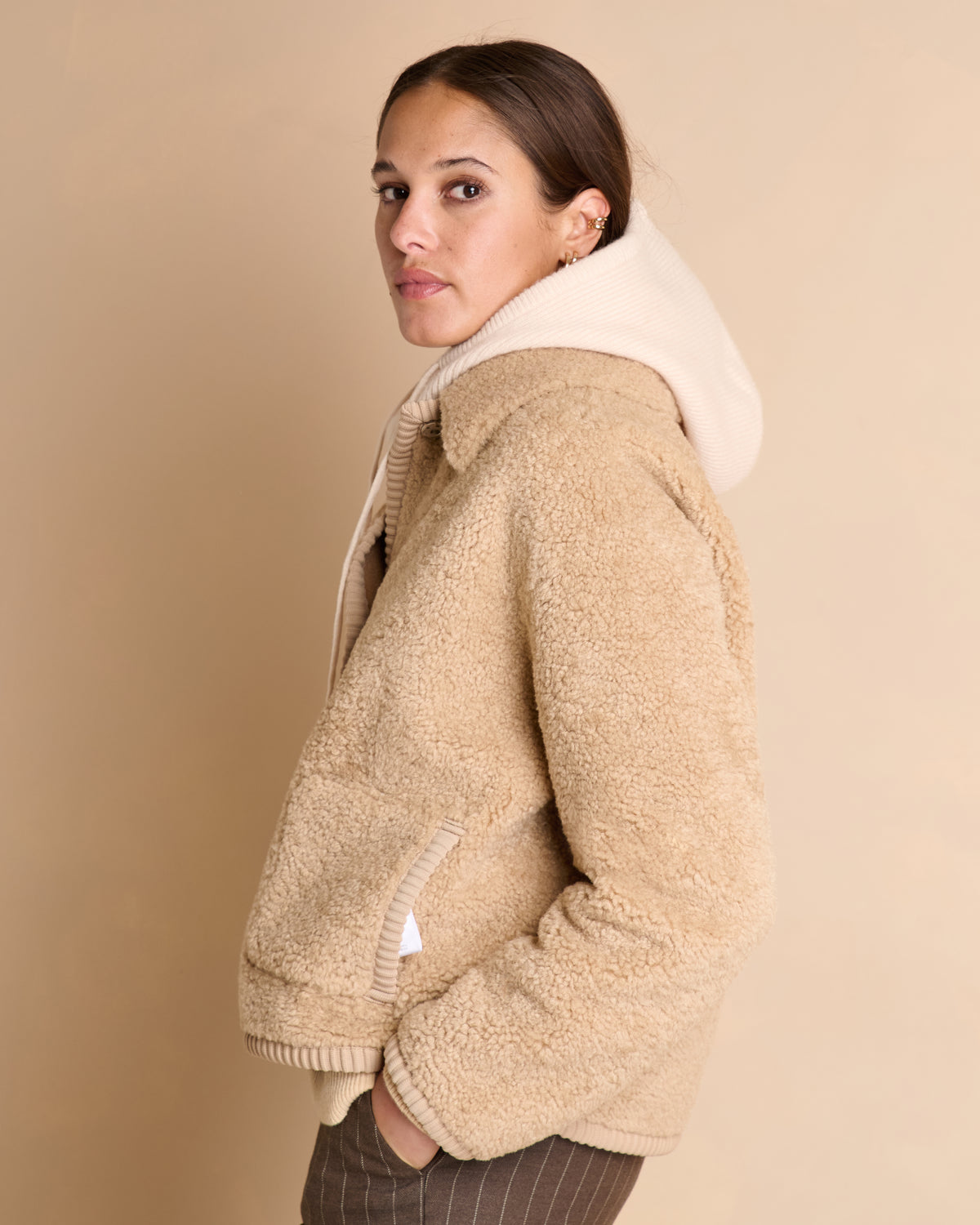 Cagoule beige côtelée FLOCON/14207/017
