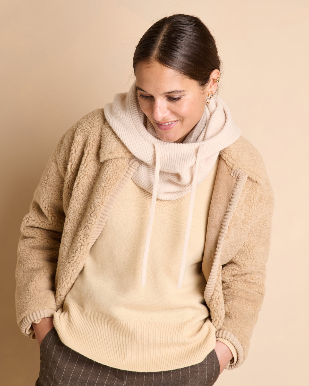 Cagoule beige côtelée FLOCON/14207/017