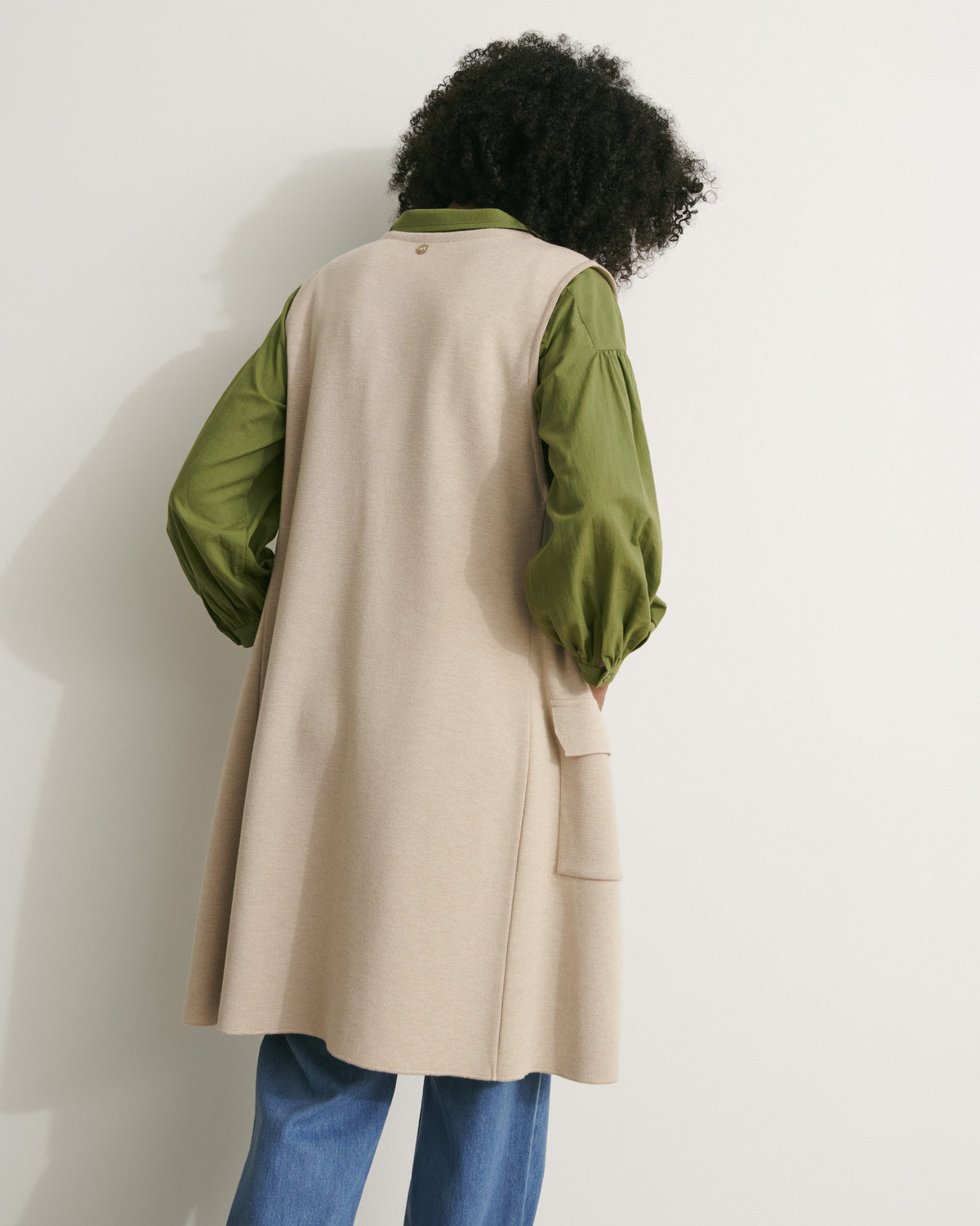 Veste longue en maille milano sans manches en laine mérinos GABAIN/11007/784