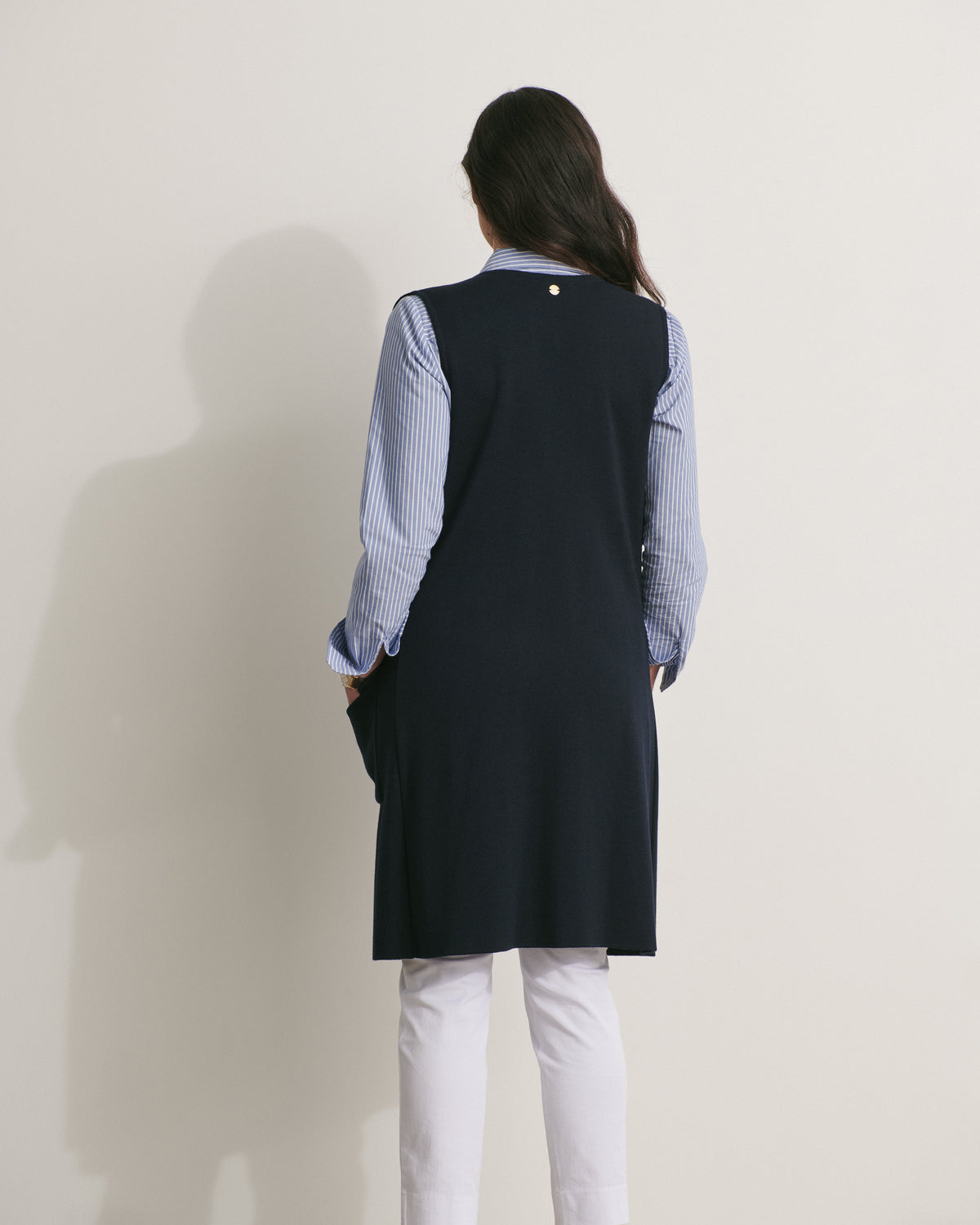 Veste longue en maille milano sans manches en laine mérinos GABAIN/11007/317