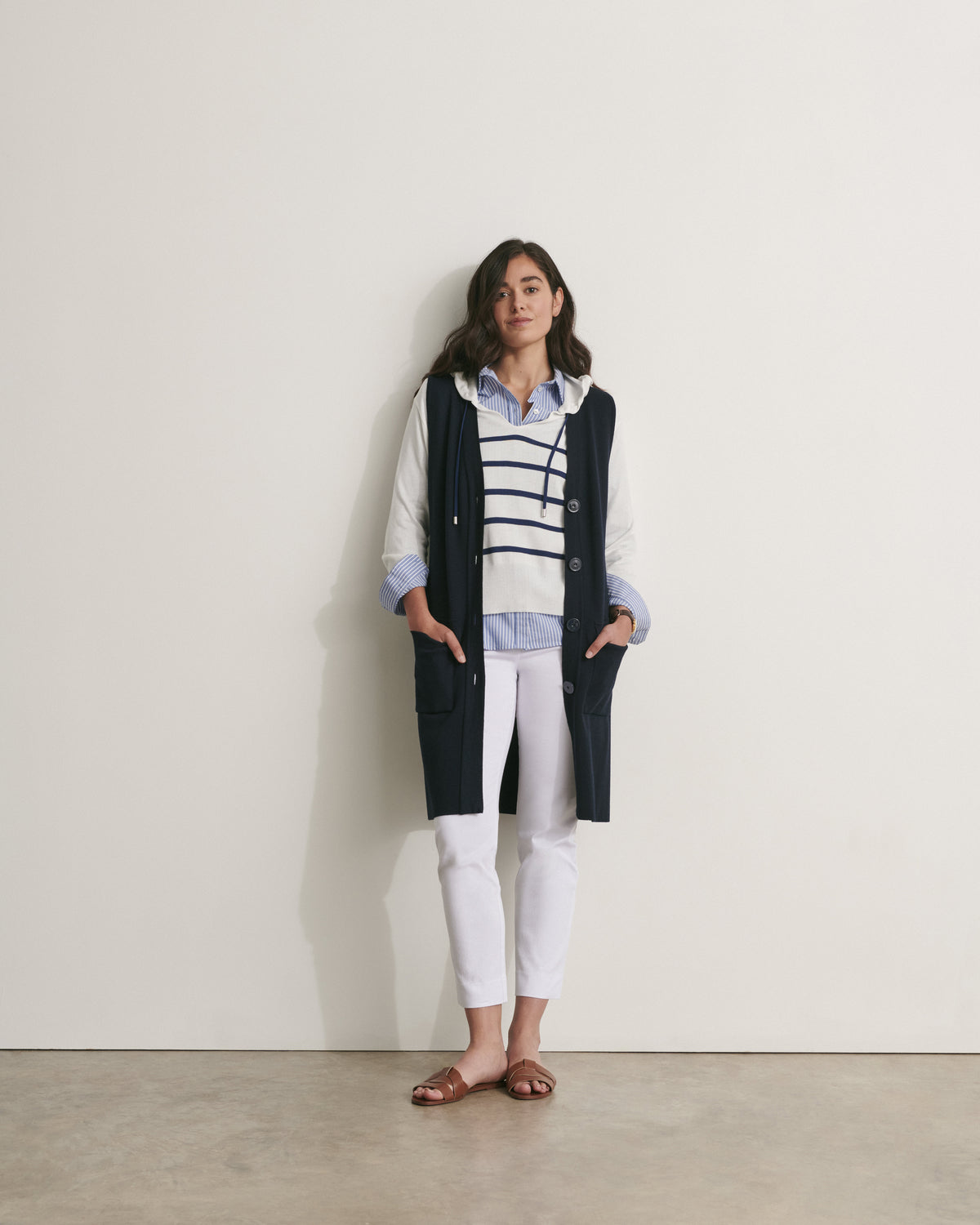 Veste longue en maille milano sans manches en laine mérinos GABAIN/11007/317