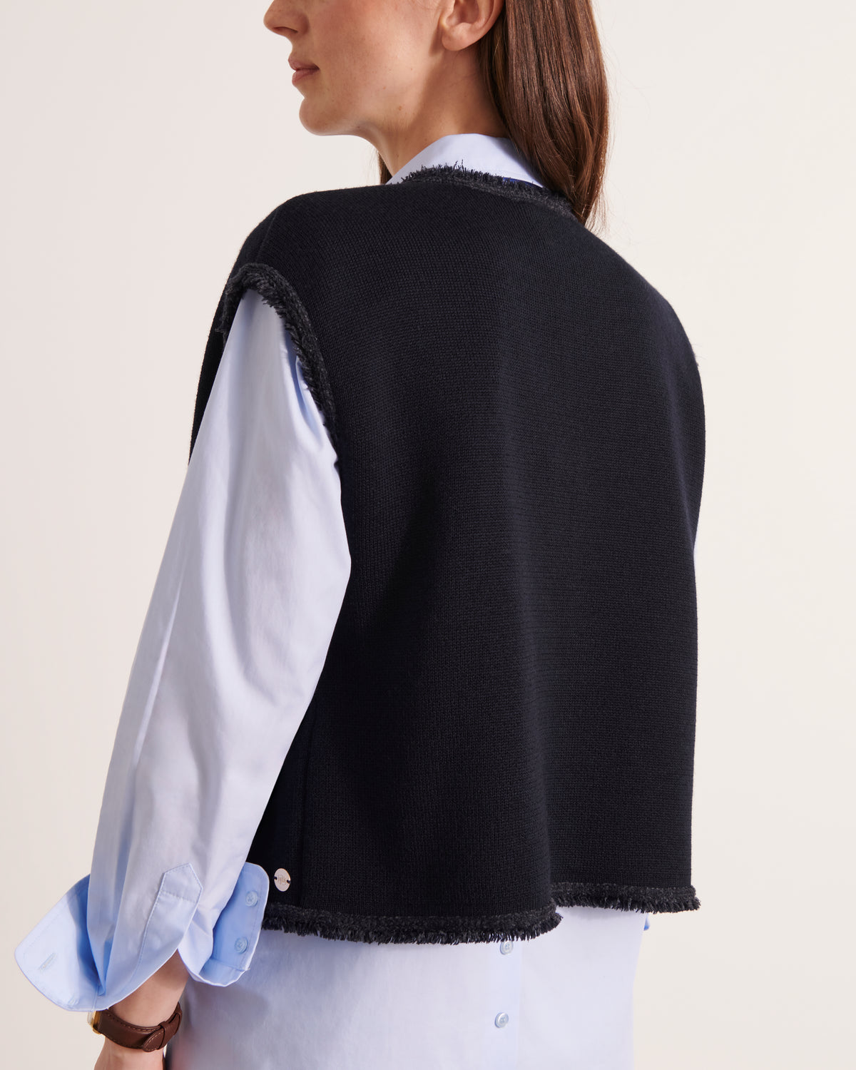 gilet court sans manches en maille double face chenille tricoté dans nos ateliers
