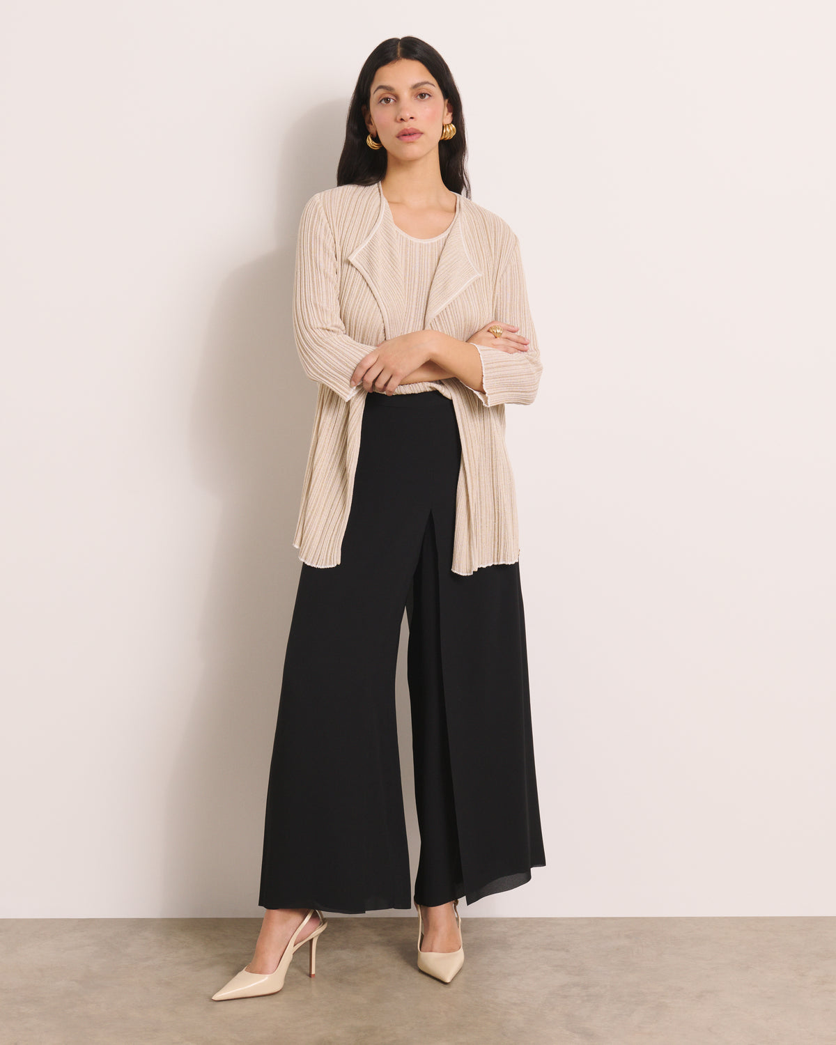 Gilet long beige en jersey GALYNE13/13009/003