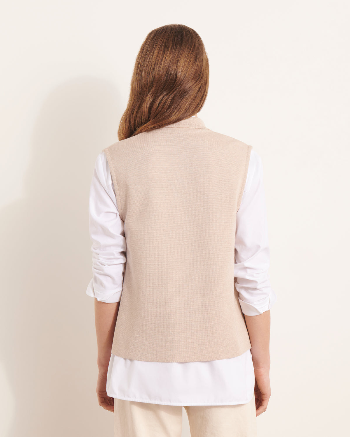 Gilet beige sans manches en maille milano GANACHE/13046/784