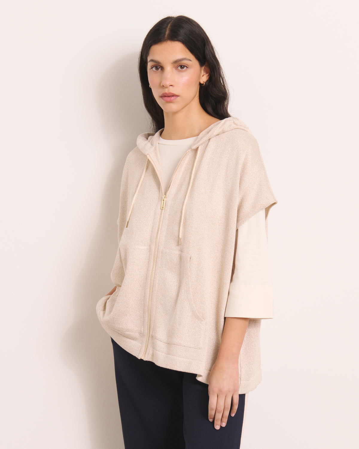 Gilet "sweat" beige en maille irisée manches courtes GAPPLE13/13084/781