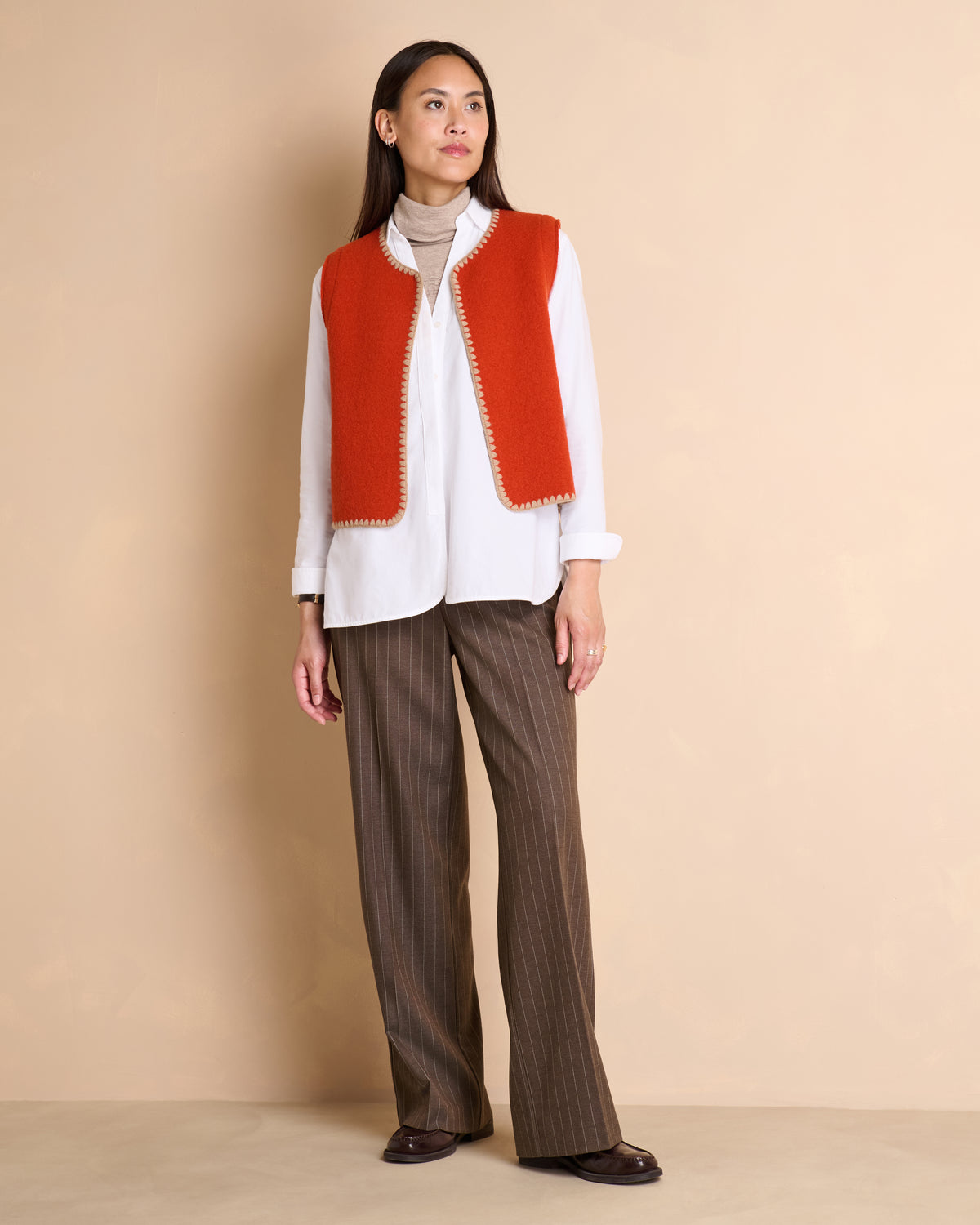 Gilet orange sans manches en laine bouillie GARANCE1927-14/14153/123