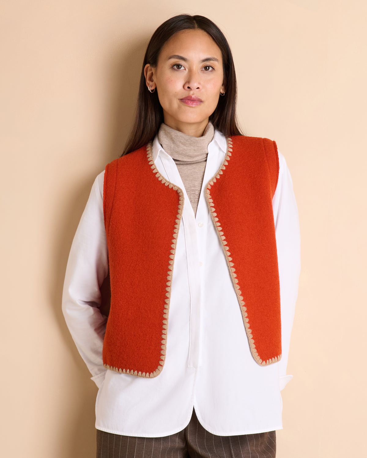 Gilet orange sans manches en laine bouillie GARANCE1927-14/14153/123