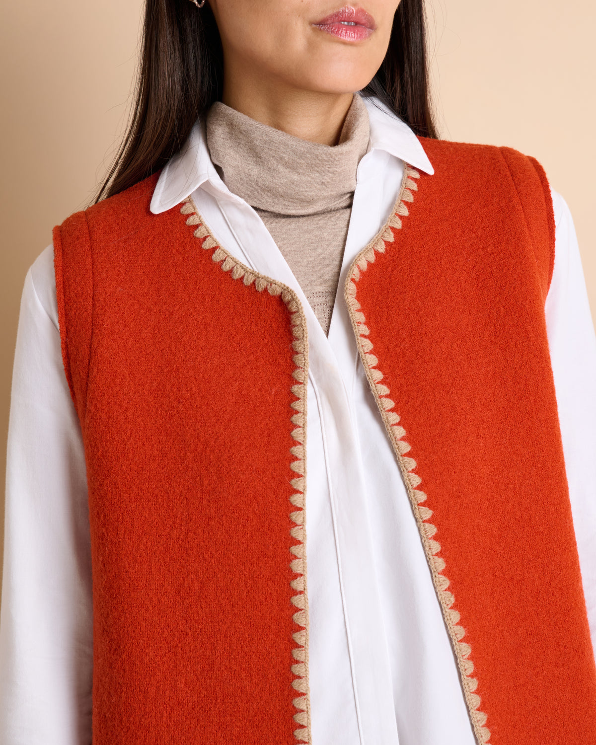 Gilet orange sans manches en laine bouillie GARANCE1927-14/14153/123