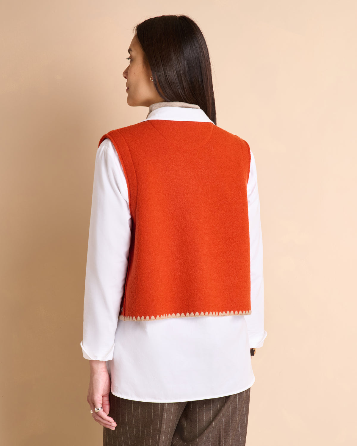 Gilet orange sans manches en laine bouillie GARANCE1927-14/14153/123