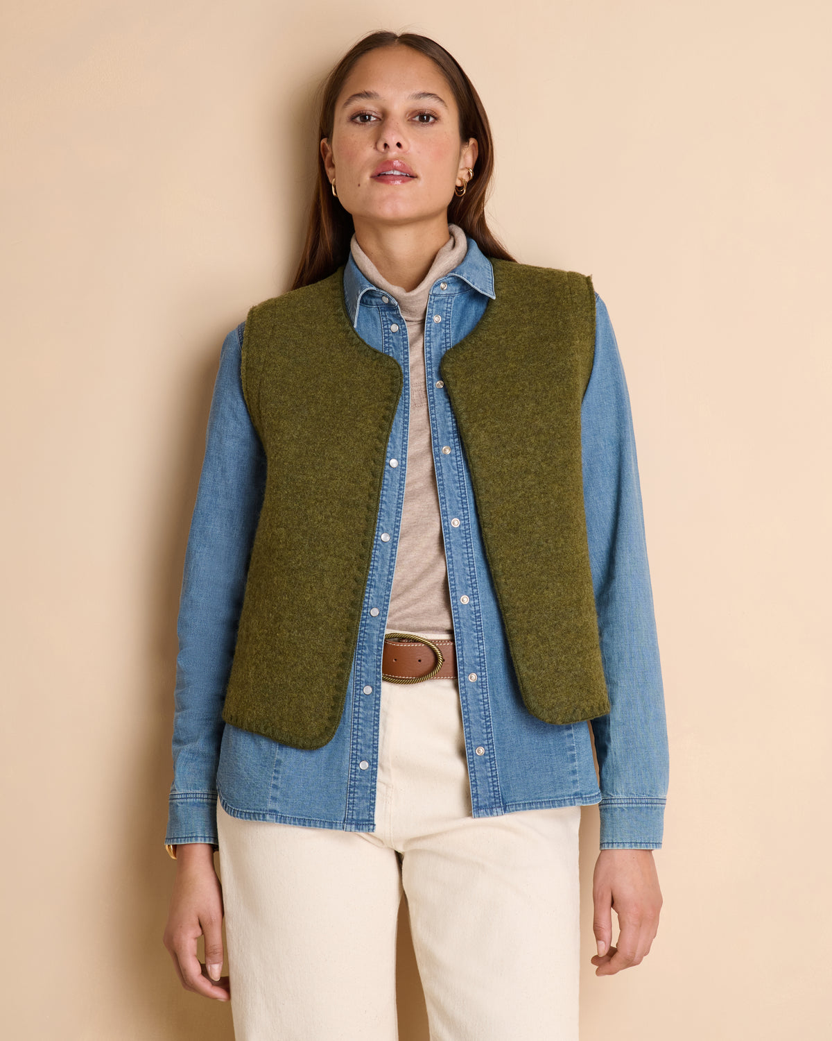 Gilet vert sans manches en laine bouillie GARANCE1927-14/14153/801