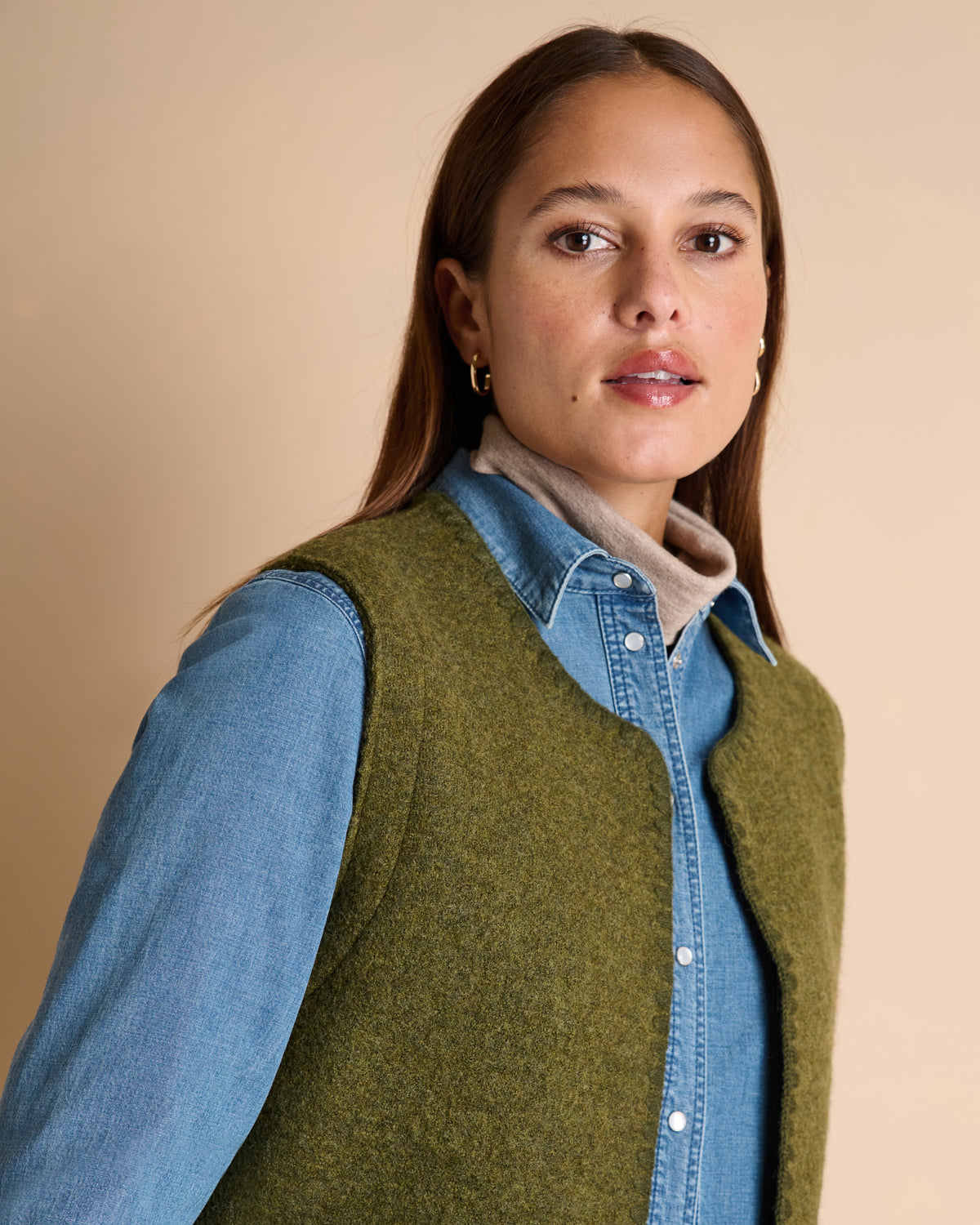 Gilet vert sans manches en laine bouillie GARANCE1927-14/14153/801