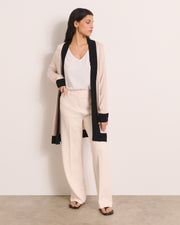 gilet long en jersey fluide noir et beige