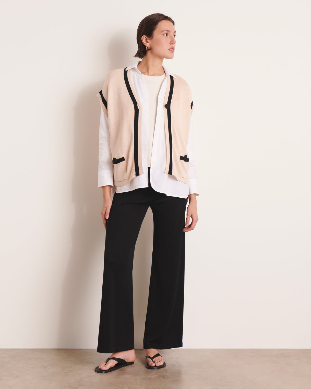 Gilet oversize beige en maille irisée GRECE13-BIS/13123/781