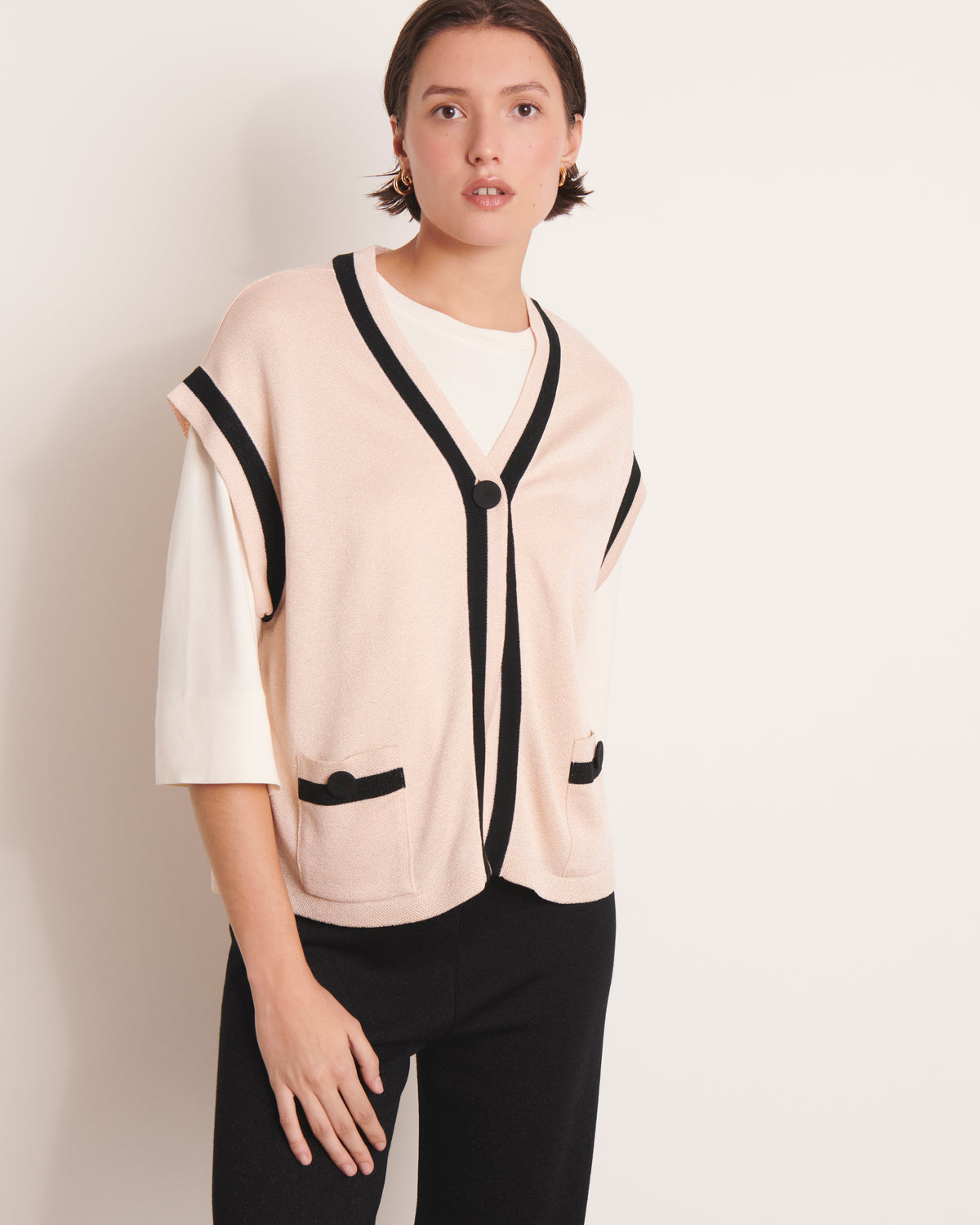 Gilet oversize beige en maille irisée GRECE13-BIS/13123/781