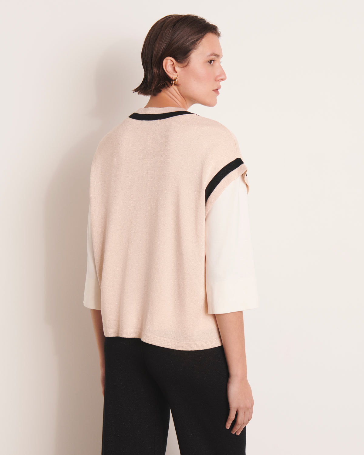 Gilet oversize beige en maille irisée GRECE13-BIS/13123/781