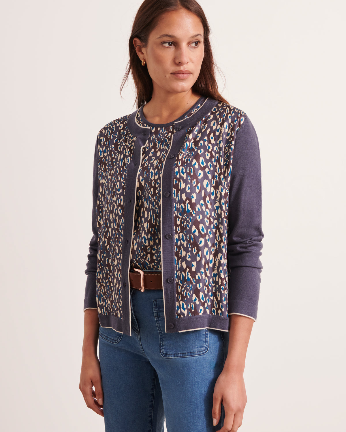 gilet imprimé motif animalier bi matière twill de soie et maille