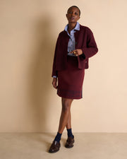Jupe courte réversible bleu marine et bordeaux en laine