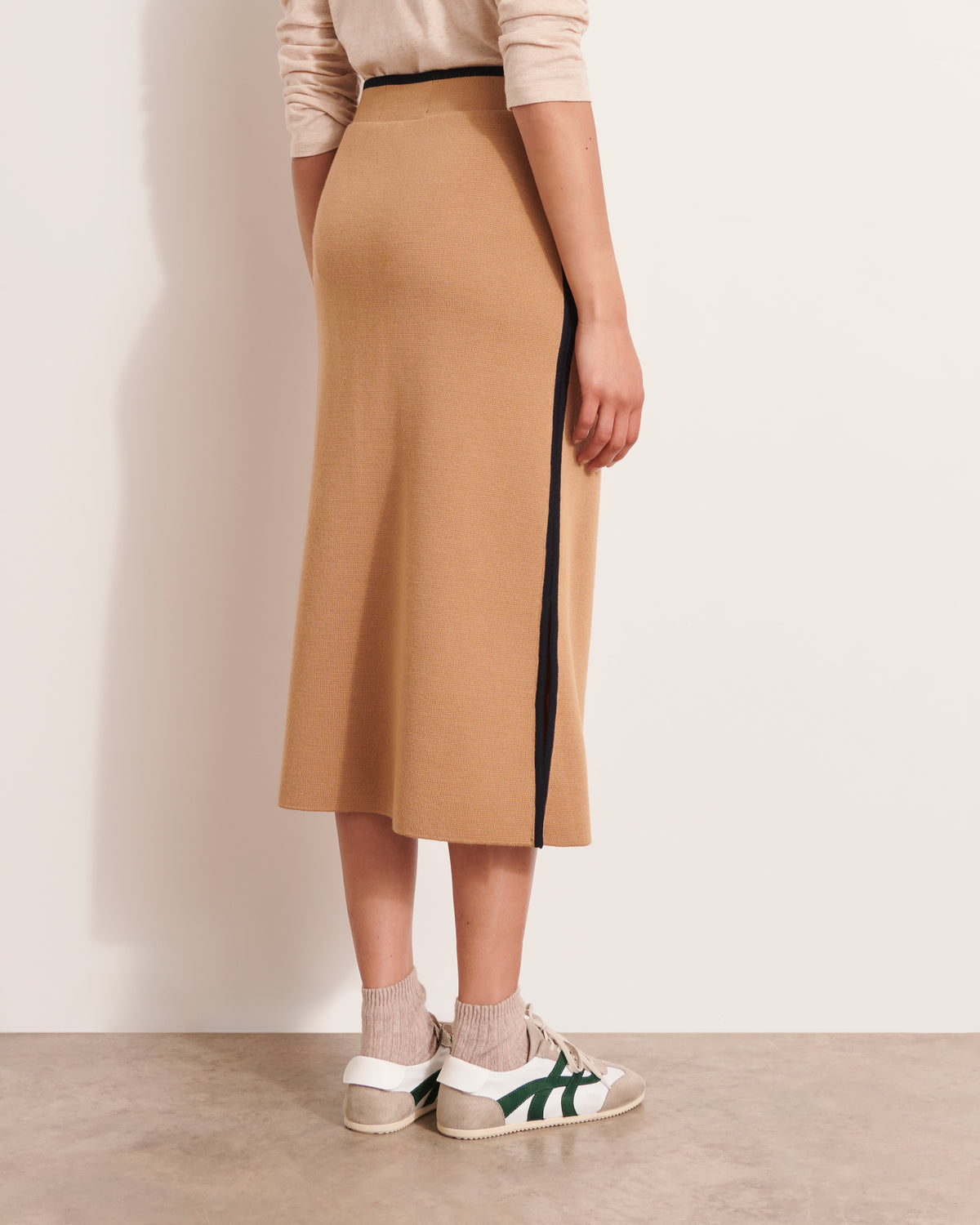 jupe midi en maille double face camel