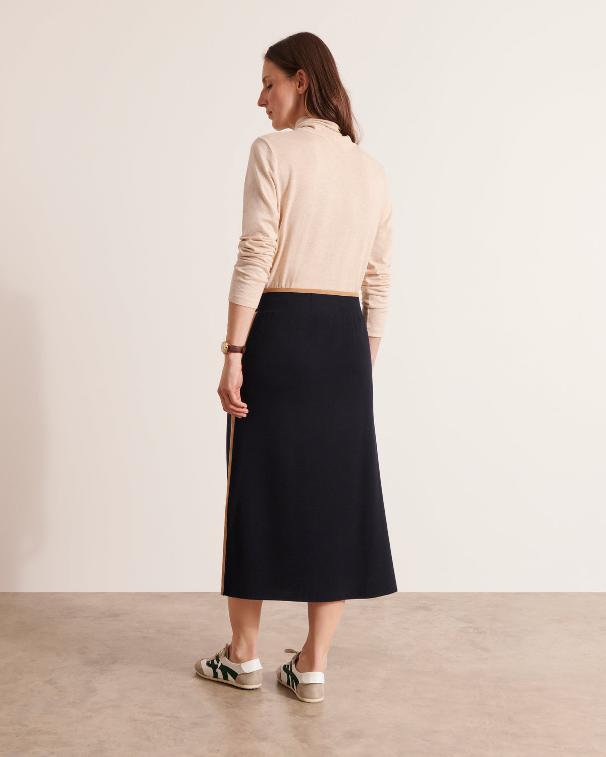 jupe midi en maille double face marine