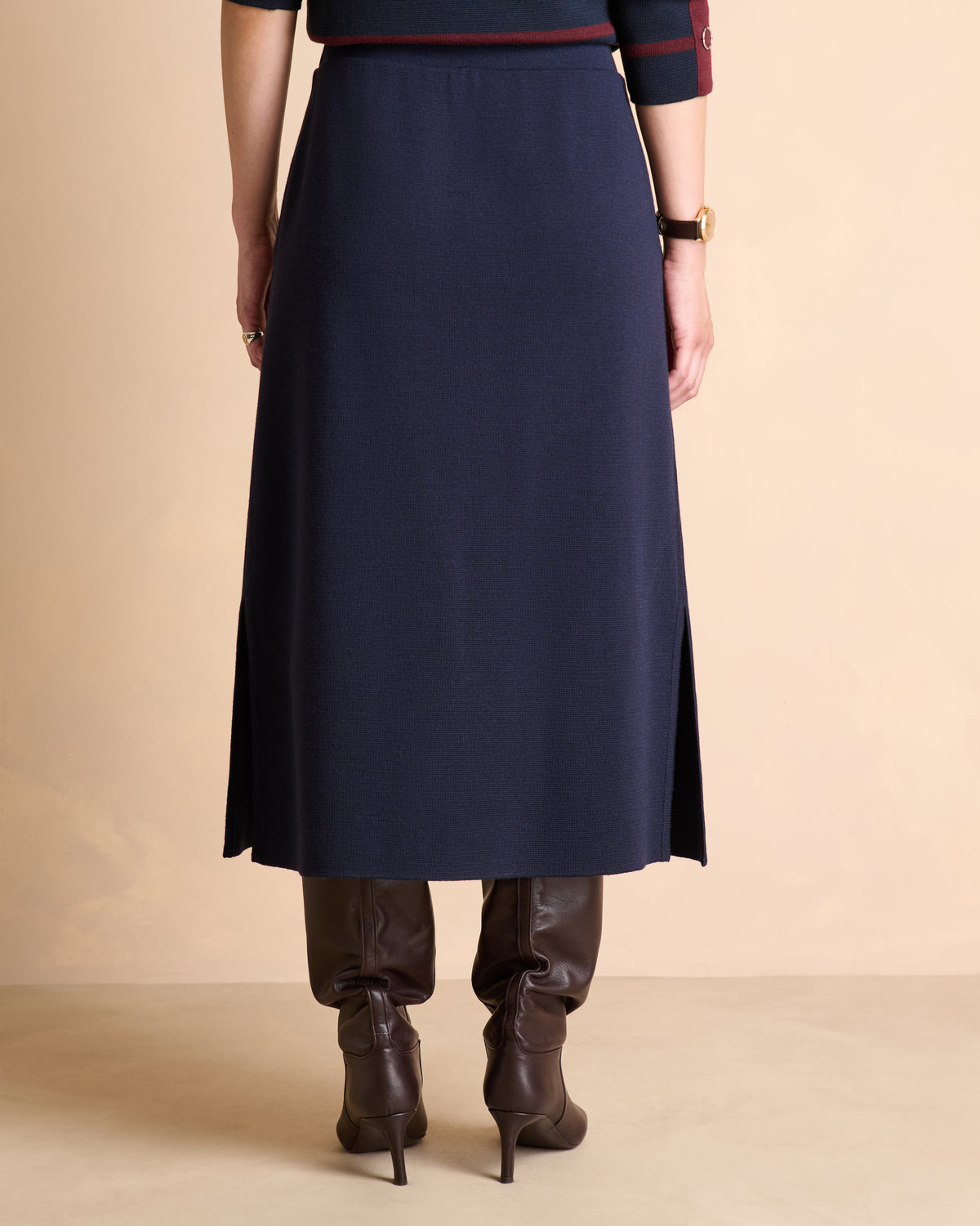 Jupe longue bleu marine en laine IRINE1927-UNI/14278/319