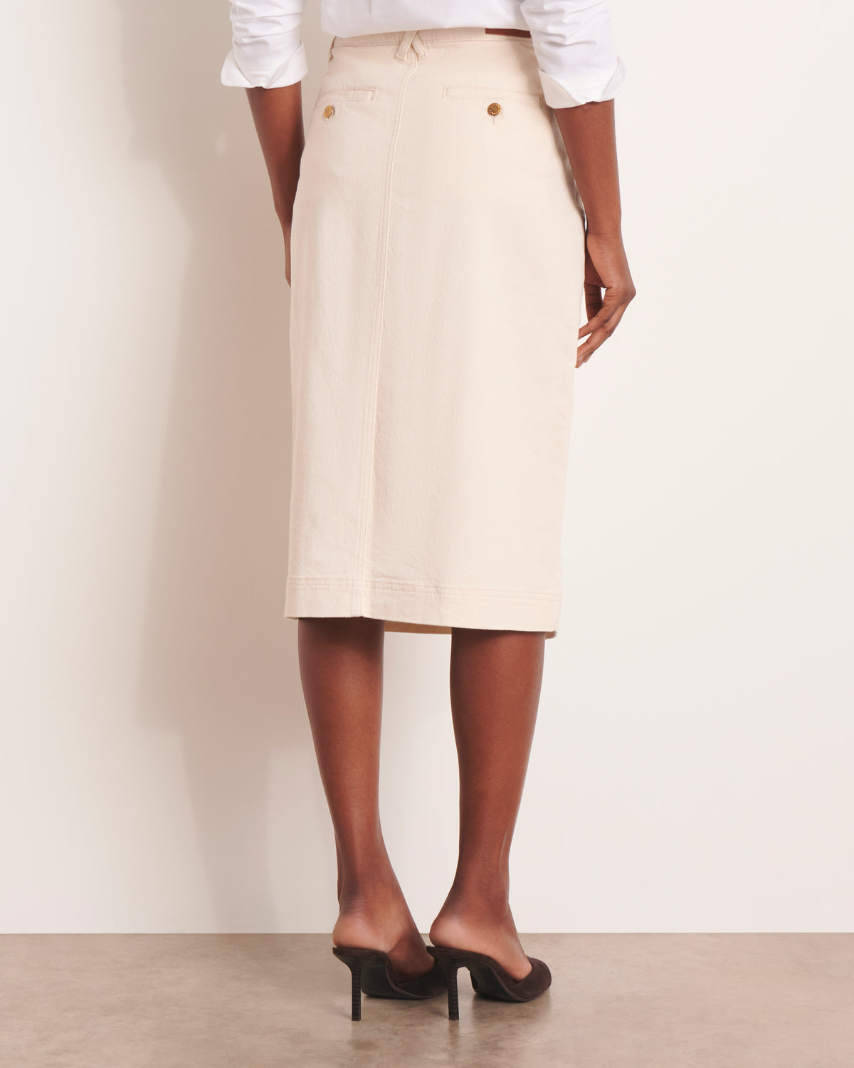 Jupe droite beige longueur genou JERINE/13245/007