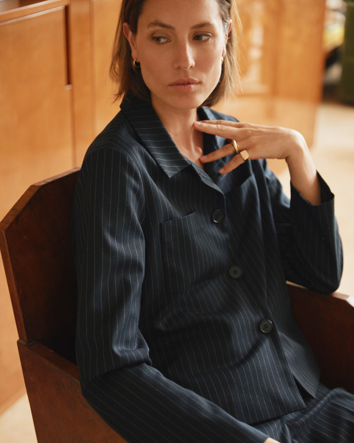 Veste bleue courte à rayures boutonnée BILLY/14230/635