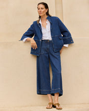 Jean jupe-culotte bleu longueur  en lyocell et coton stretch