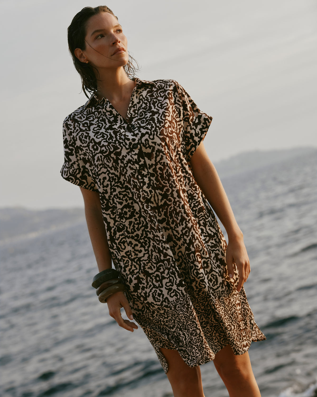 Robe courte droite imprimée marron RAQUEL/13036/540