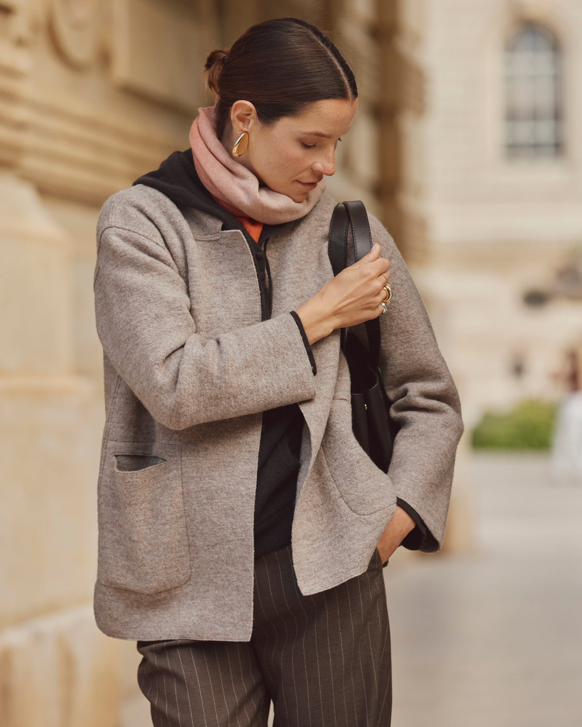Manteau court beige en laine bouillie col montant NEWTON1927-14/14062/781