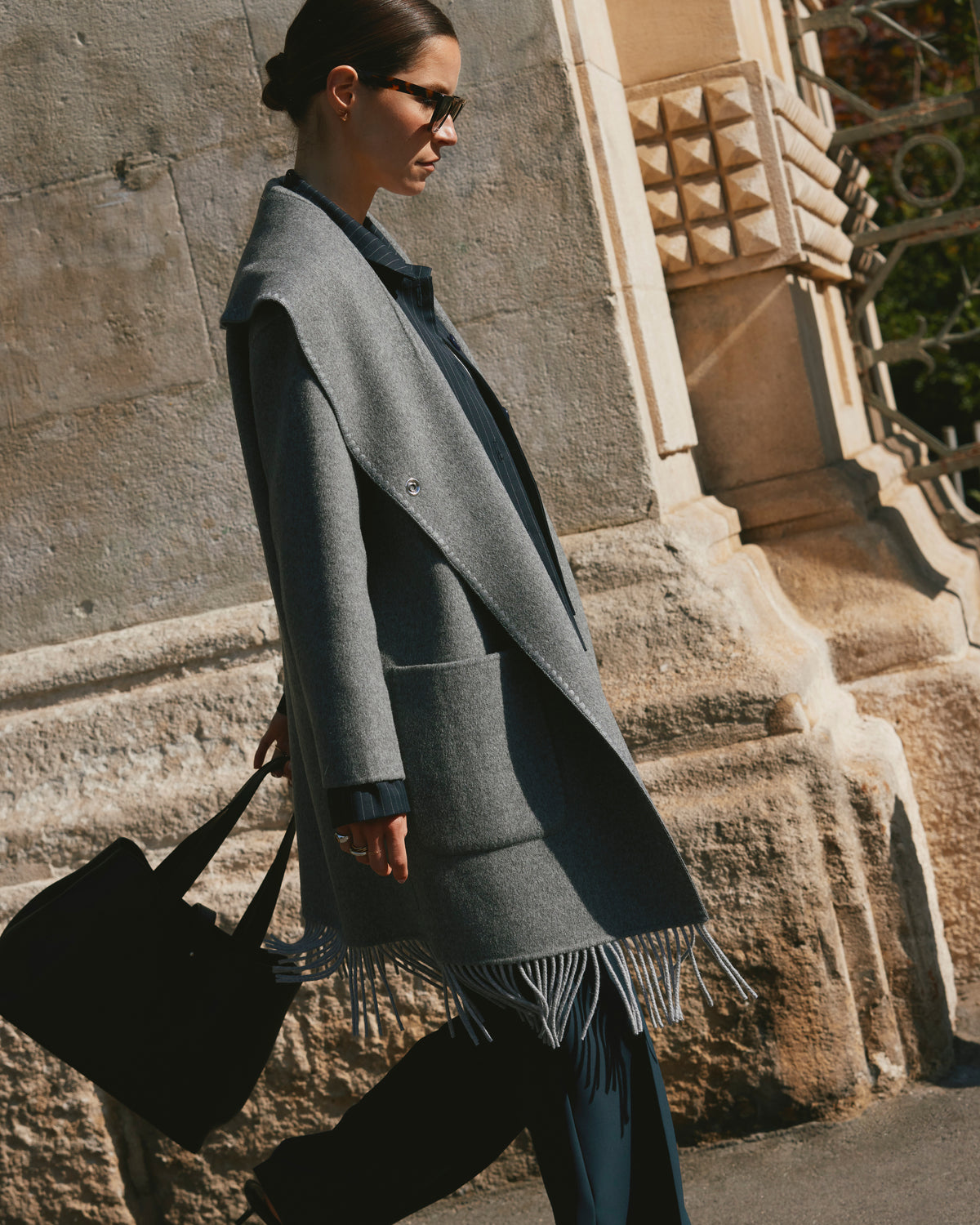 Manteau gris long frangé MASCOTTE/14210/911