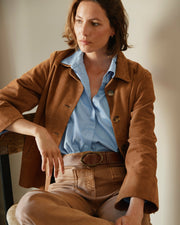 Manteau camel court manches longues et larges en daim velours