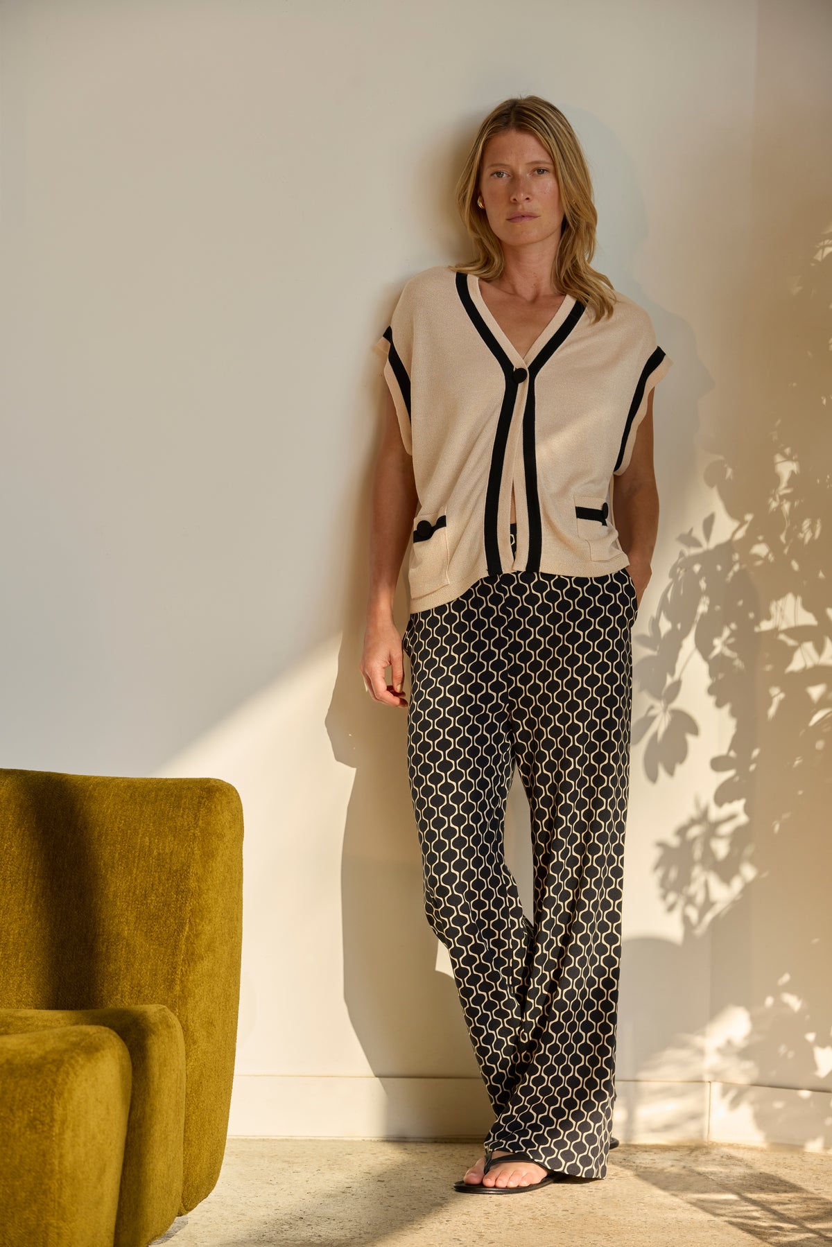 Pantalon fluide imprimé noir PALERME/13107/670