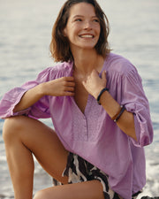 blouse brodée en voile de coton violet parme