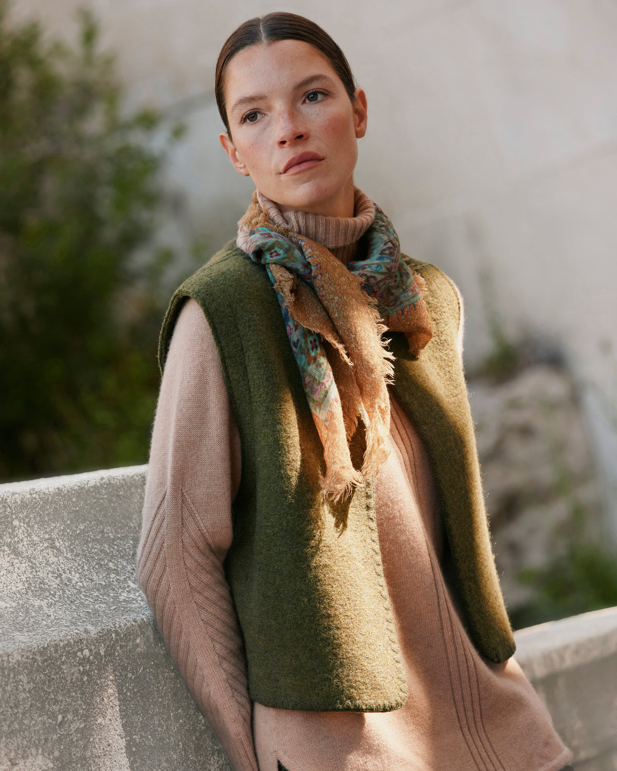 Gilet vert sans manches en laine bouillie GARANCE1927-14/14153/801
