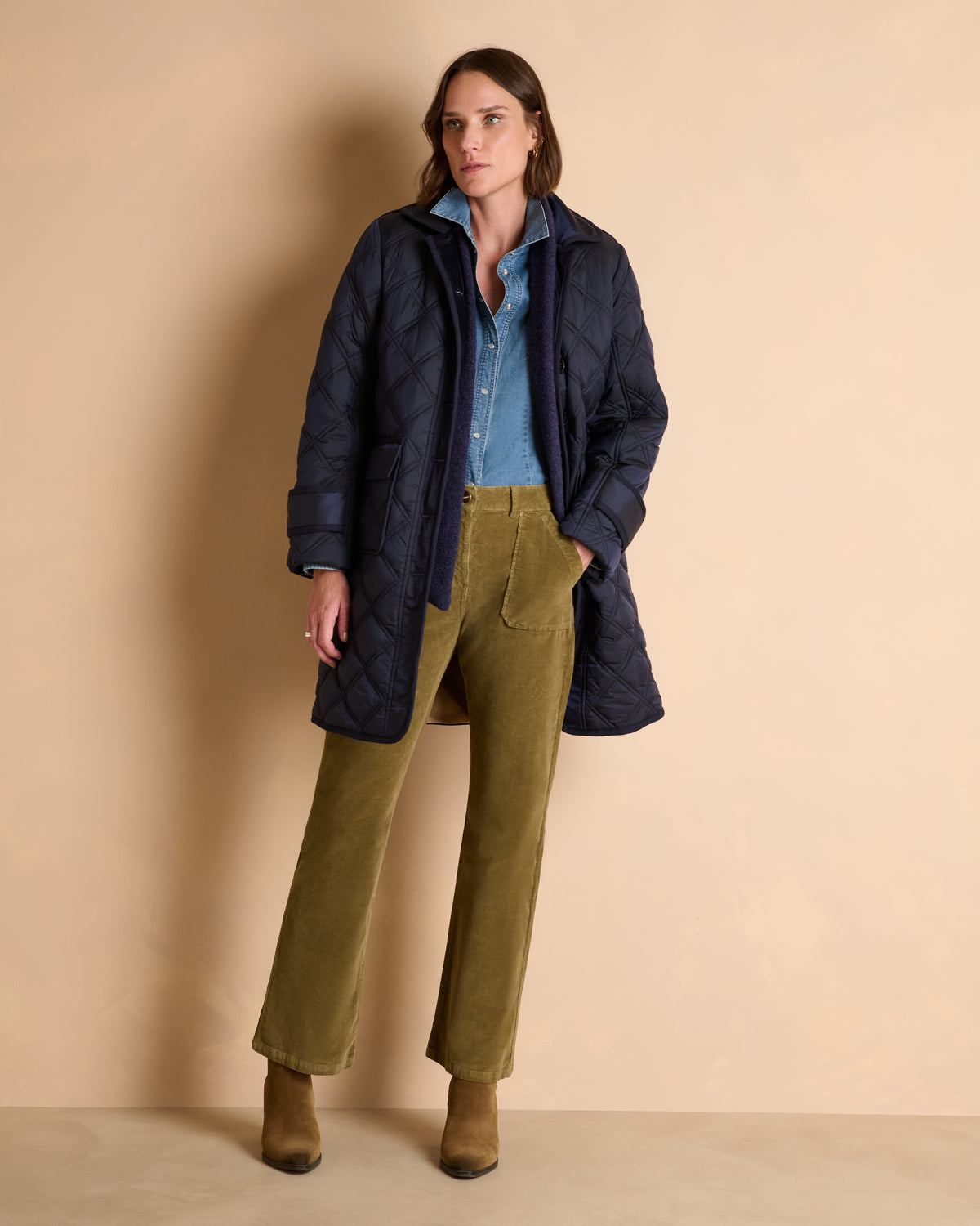 Manteau long bleu marine matelassé MADDY/14021/317
